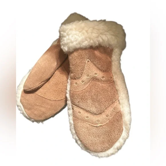 Genuine Leather Tan Shearling Mittens Fits Women’s size 6-7 Cold weather mittens - Picture 5 of 13